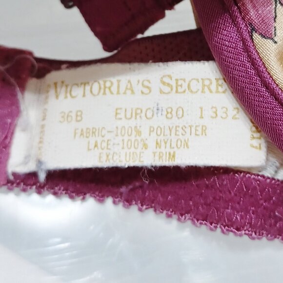 Vintage Victoria's Secret Gold Label Plum Purple Floral Bra Size 36B - Picture 4 of 4